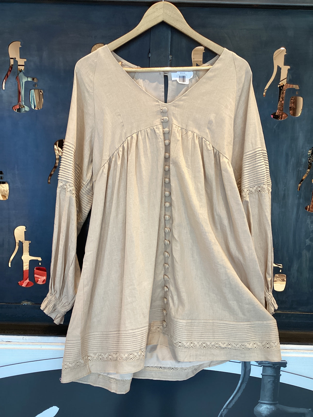 Linen Pintuck Dress-Taupe