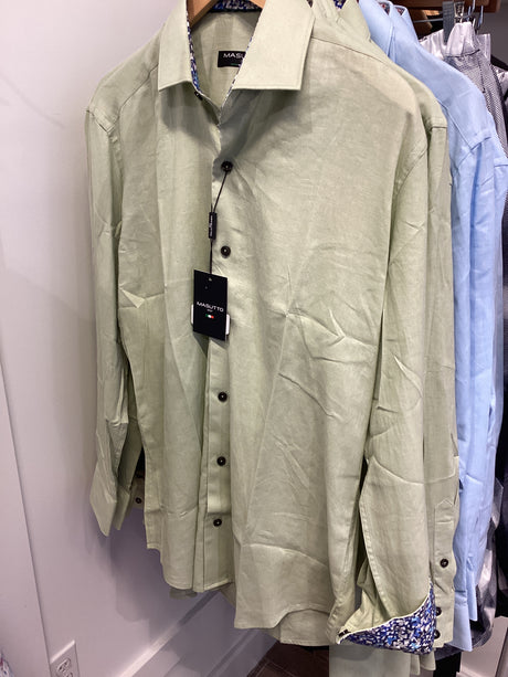 DELLA/03 GREEN LINEN LONG SLEEVE