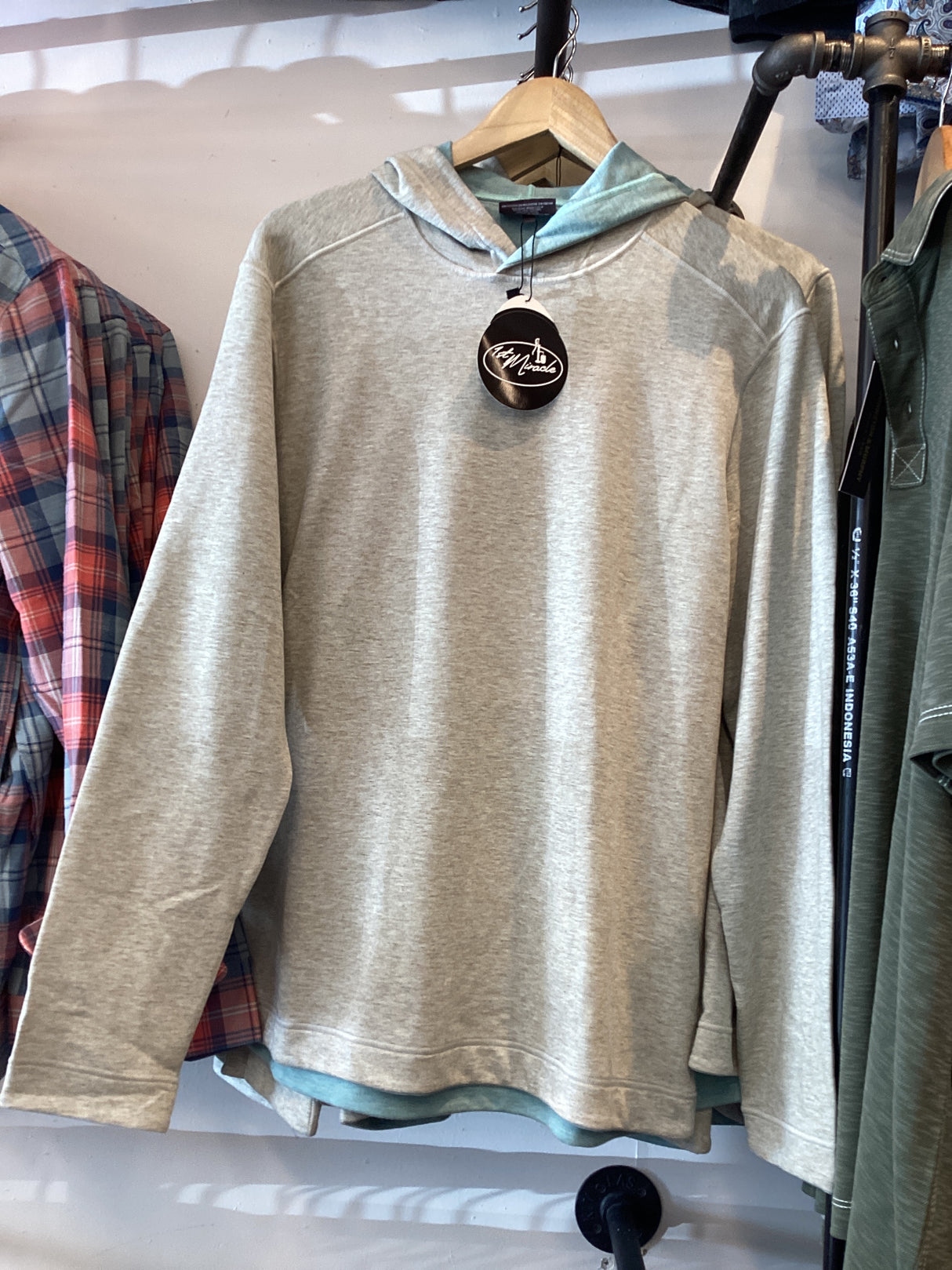 74-9117 Reversible Knit Hoodie-Oatmeal/Mint by Johnston & Murphy