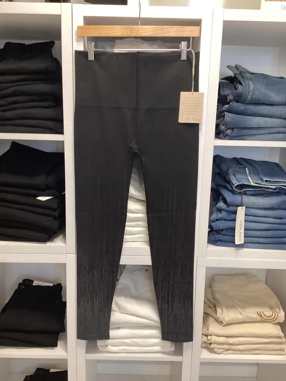 B4292GP High Waist Full Length Legging with Simple Pinstripes-Charcoal