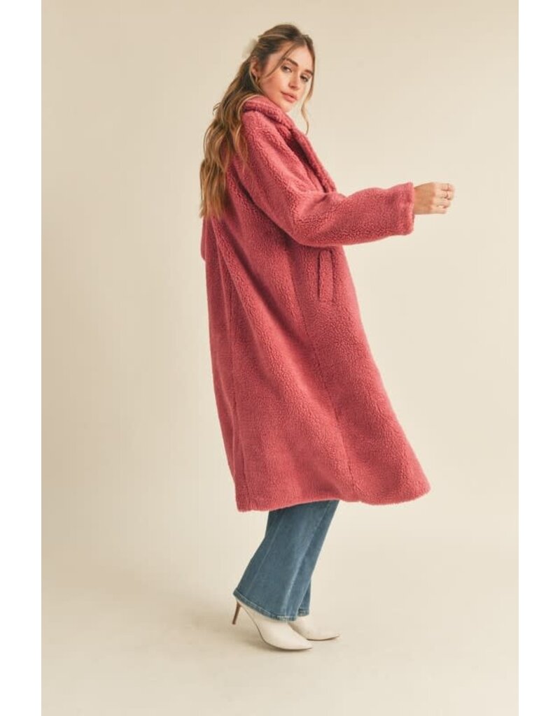 MJK1356 Pink Cosmos-Long Coat Full Length Teddy Coat