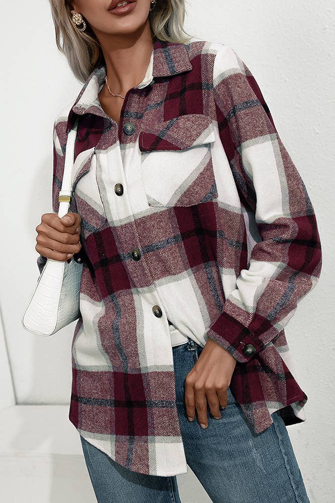 TOPW439 Plaid Flannel Shacket Jacket