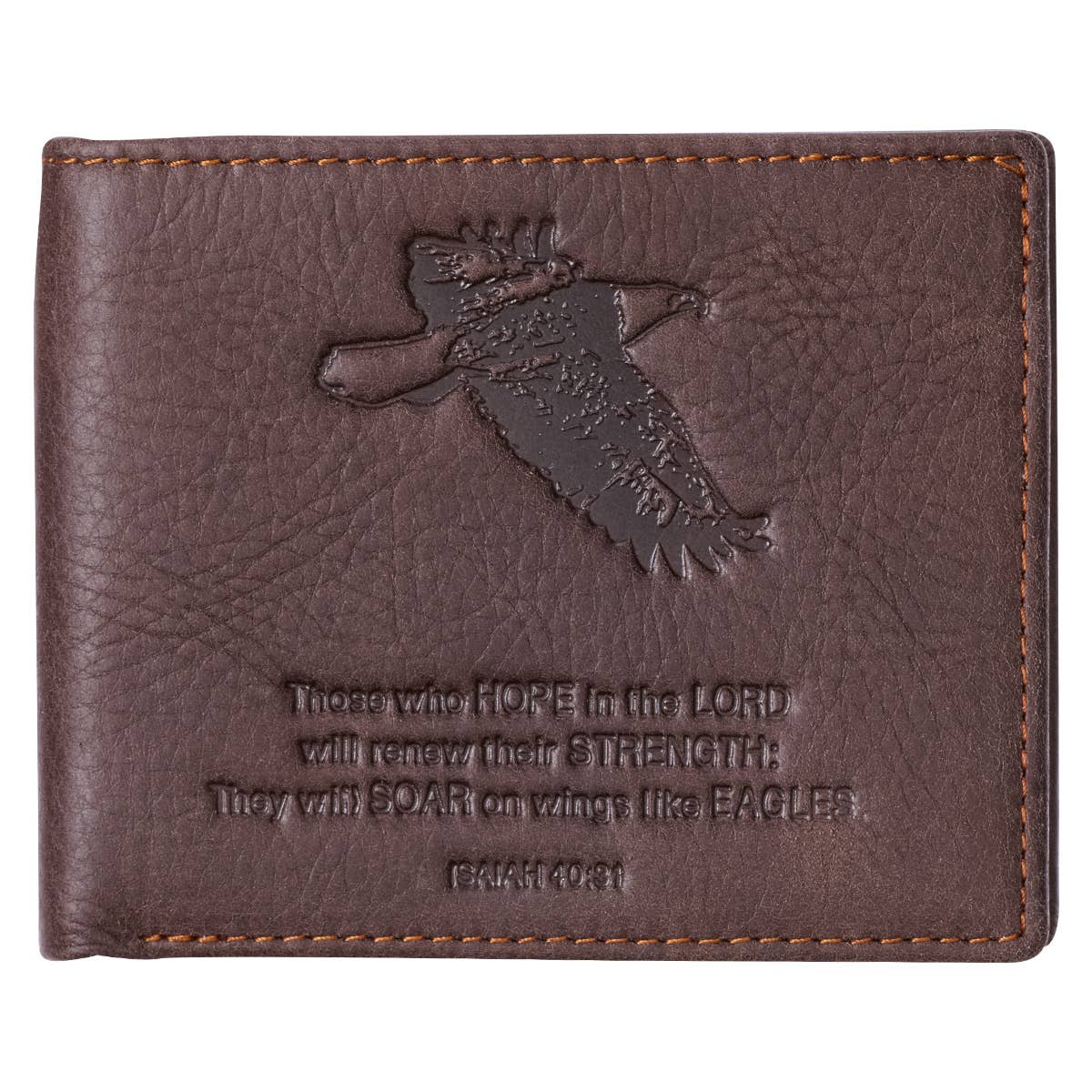 Wings Like Eagles Dark Brown Genuine Leather Wallet - Isaiah 40:31