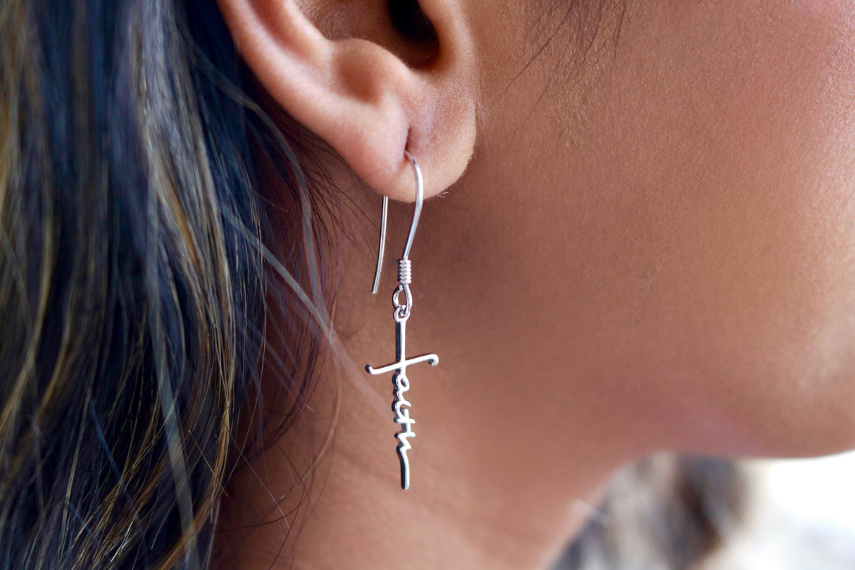 Sterling Silver Faith Dangle Earrings: Silver