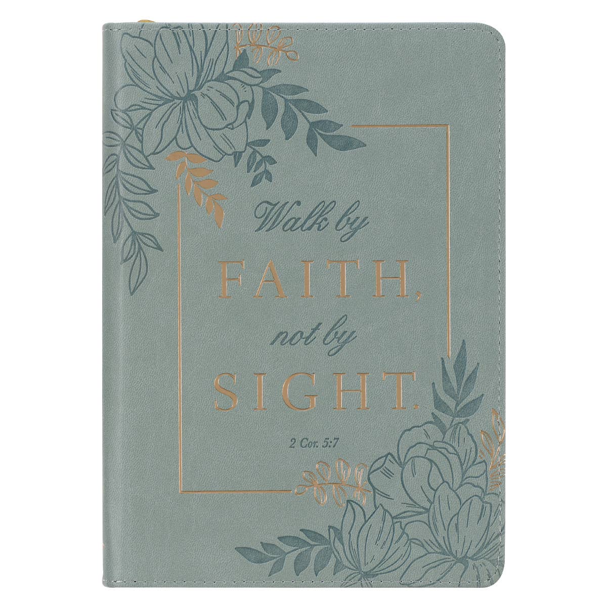 Walk By Faith Teal Floral Faux Leather Classic Journal with Zippered Closure - 2 Corinthians 5:7