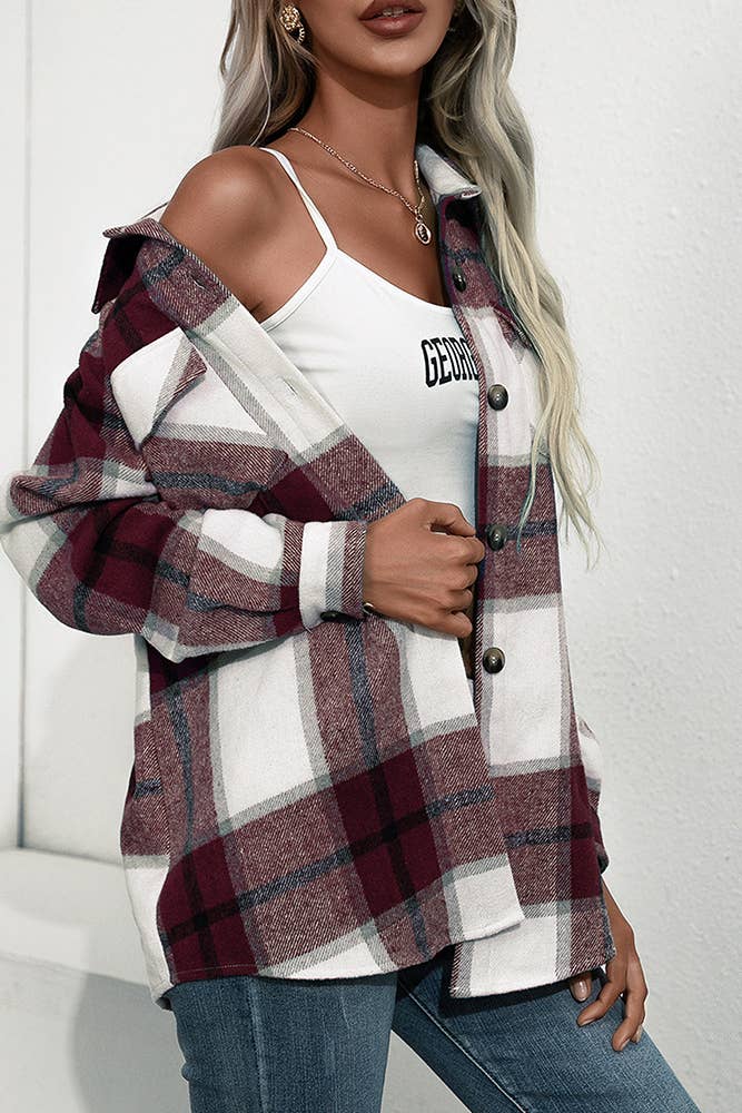 TOPW439 Plaid Flannel Shacket Jacket