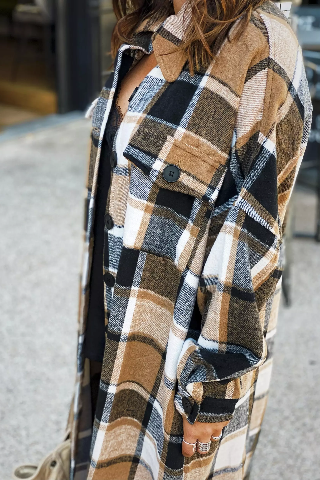 XC1360 Plaid Flannel Shacket Jacket Maxi Length Women