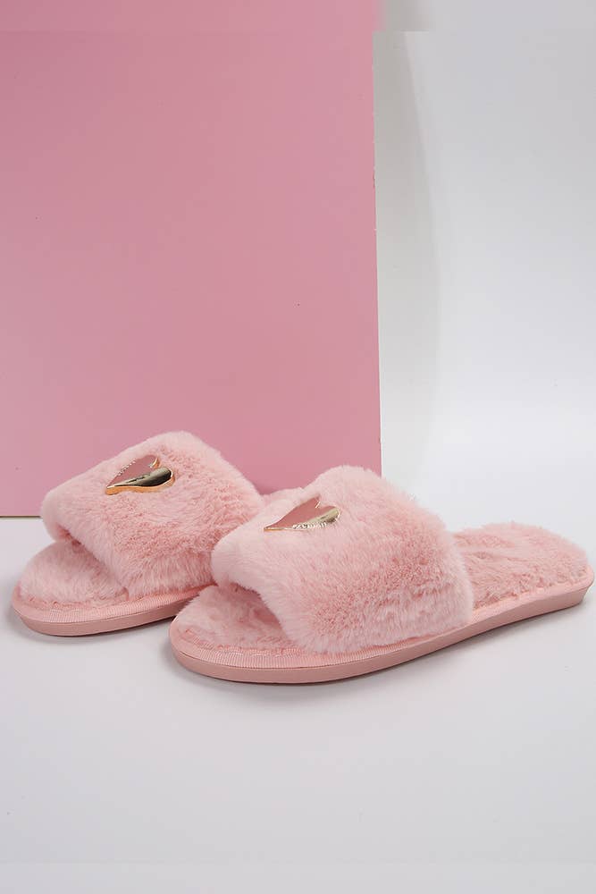 Heart Pendant Fluffy Slippers ZK701