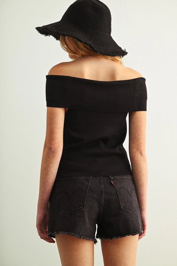 ET6331 Off Shoulder Ribbed Knitted Top