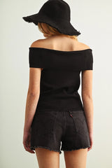 ET6331 Off Shoulder Ribbed Knitted Top