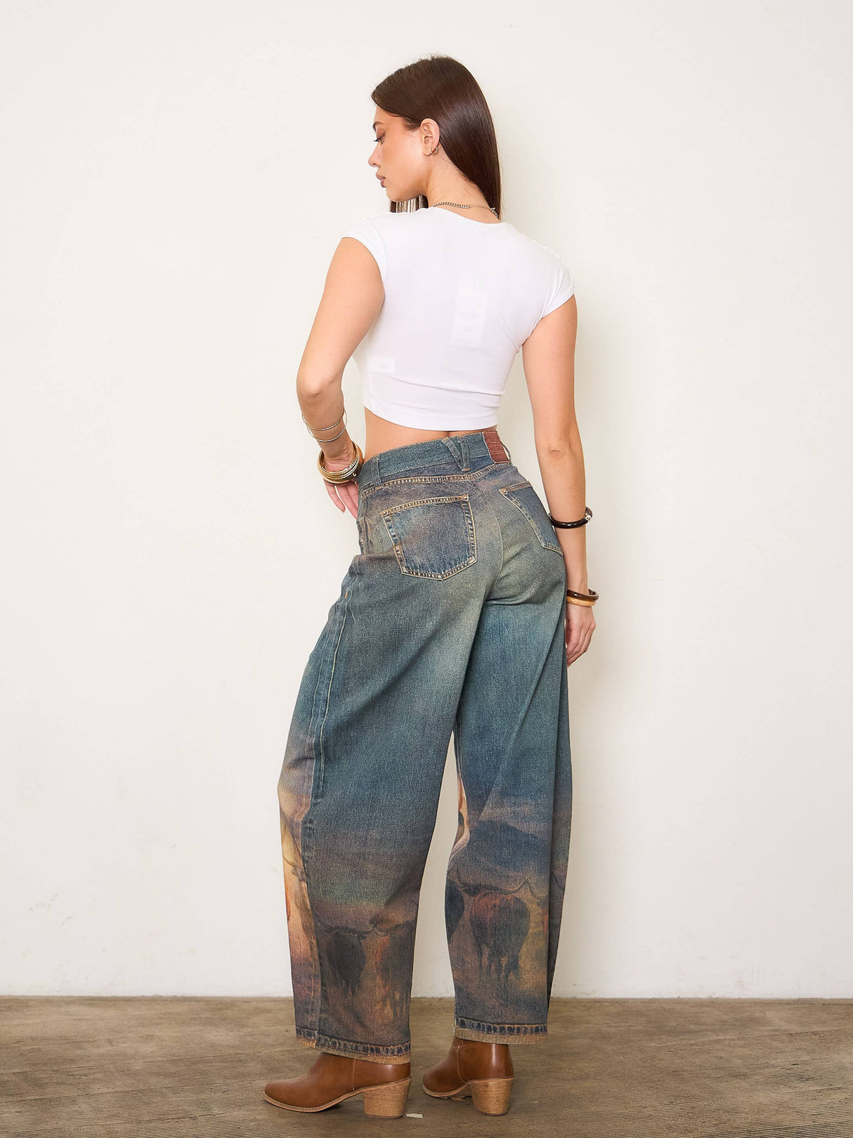 Long Horn Digital Print Baggy Jeans
