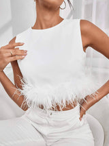 Fuzzy trim tank top