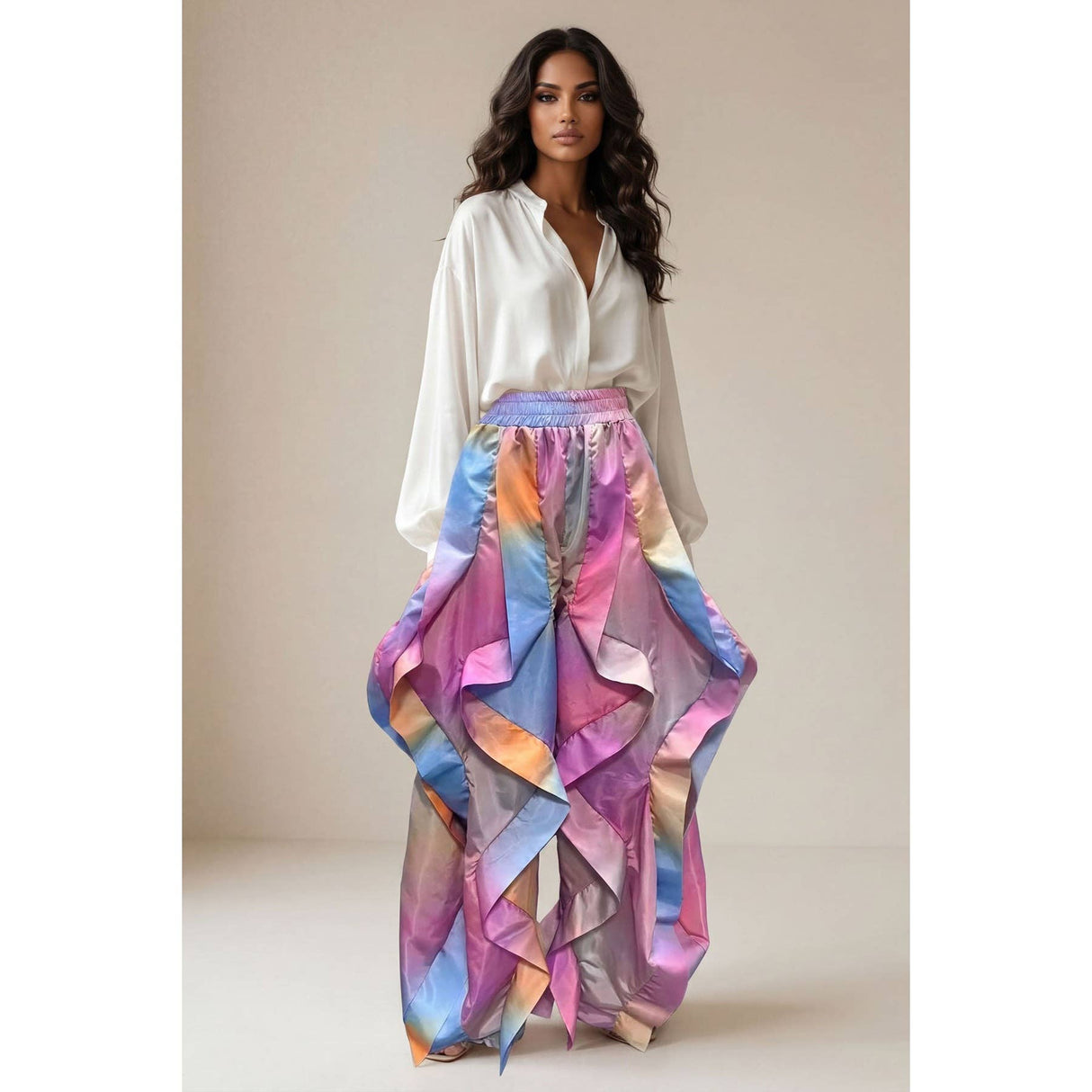 Oversized Wide Leg Ruffle Jogger Pants