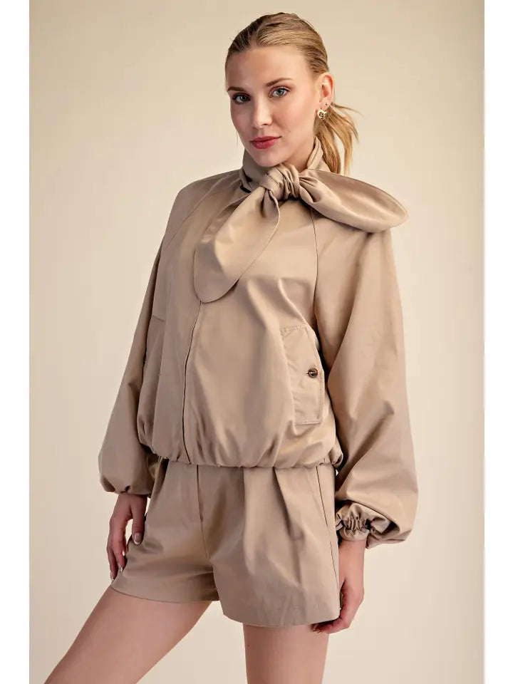 J8427 Scarf Collar L/S Puffy Jacket