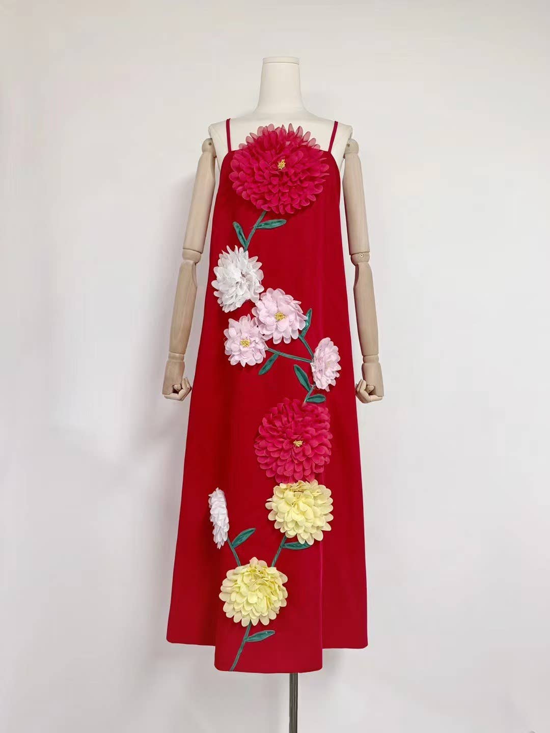 DR516Y Colorful 3D Floral Swing Suspender Long Summer Dress