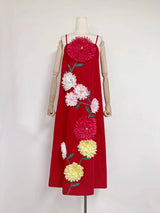 DR516Y Colorful 3D Floral Swing Suspender Long Summer Dress
