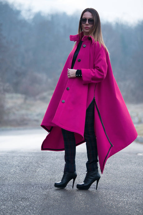 Hot Pink Women Loose Winter Coat Federica