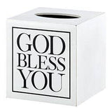 Square Tissue Box Cover - White with Black Text