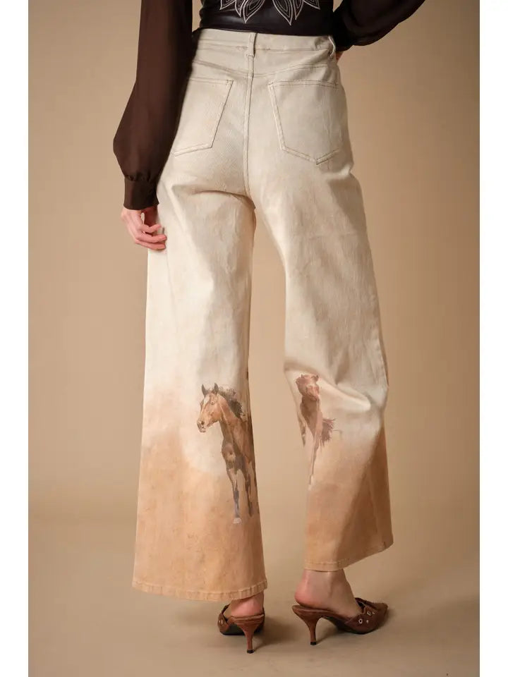 24390P Western Horse Print Wide Leg Jeans