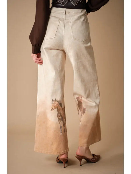 24390P Western Horse Print Wide Leg Jeans
