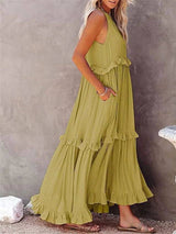 Resort-Style Ruffles Swing Floaty Lining Beach Dress