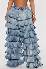 RUFFLE TIERED DENIM PANTS