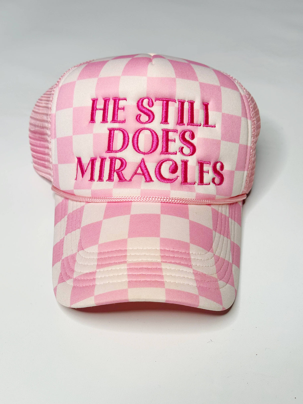 Checkered He Still Does Miracles Trucker Hat
