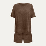 Leisurely Knit Short Sleeve Top and Shorts Two-Piece Set