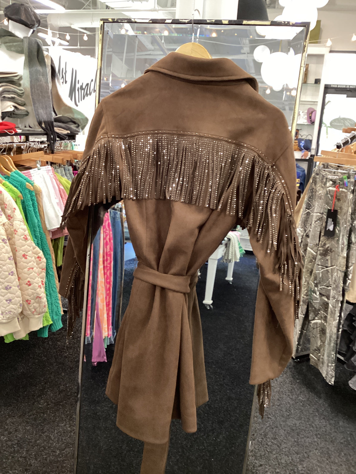 96179 Hot Fix Fringe Faux Suede Dress/Jacket