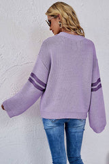 Valentine's Day color match heart peach crew-neck sweater