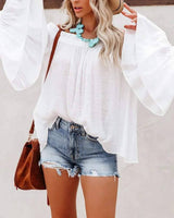 Frill hem off shoulder bell sleeve top