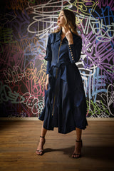 Stretch Dupioni Sculptural Zip Pleats Dress - F23011