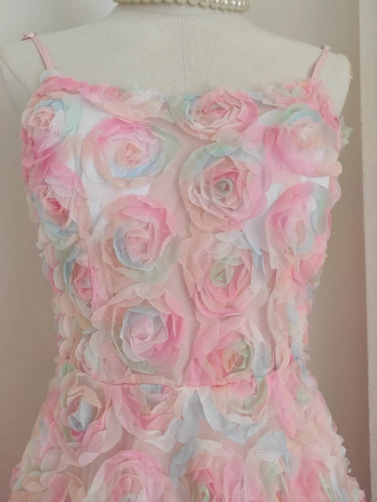 DR508 3D Rose Lace Pink Off-shoulder Holiday Suspender Dress