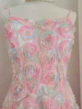 DR508 3D Rose Lace Pink Off-shoulder Holiday Suspender Dress
