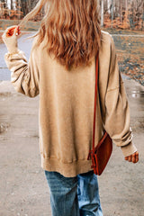 Khaki Drop Shoulder Ribbed Trim Oversized Sweatshirt: Khaki / L / 75%Polyester+25%Cotton