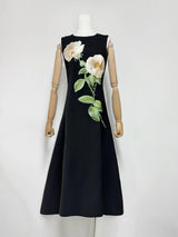 DR750Y Sleeveless 3D Floral Embroidered Elegant Long Dress
