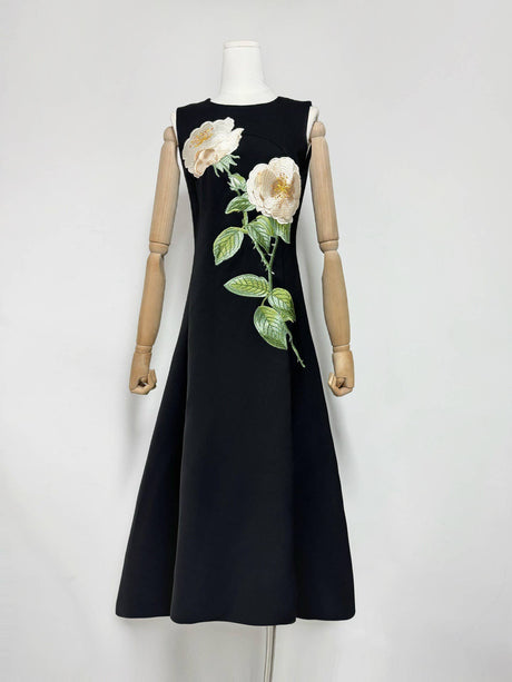 DR750Y Sleeveless 3D Floral Embroidered Elegant Long Dress