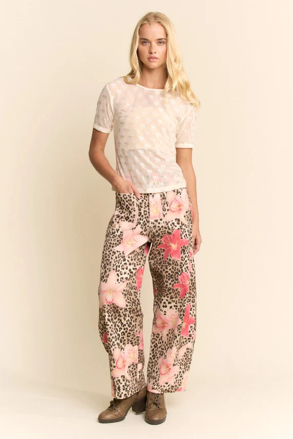 DP52083A Leopard Floral Pants
