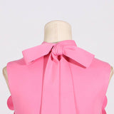 DR0206Y Chic Collar Sleeveless Dress with 3D Flowers