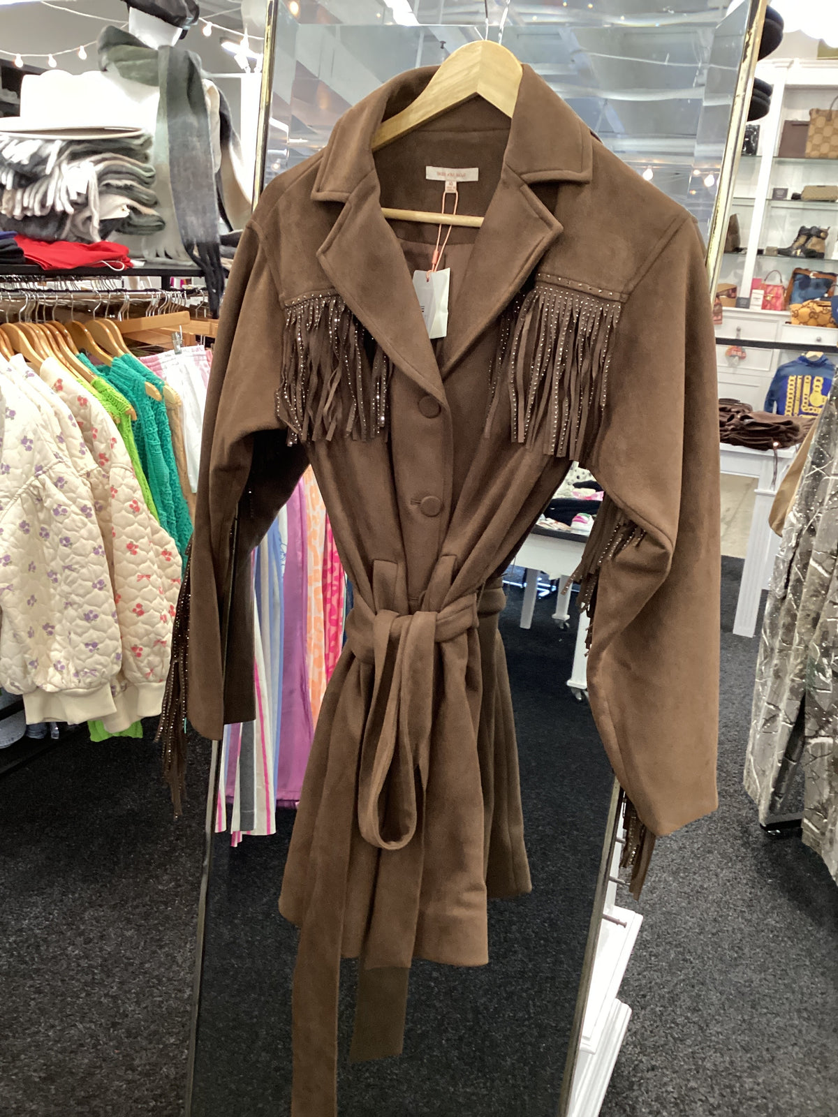 96179 Hot Fix Fringe Faux Suede Dress/Jacket