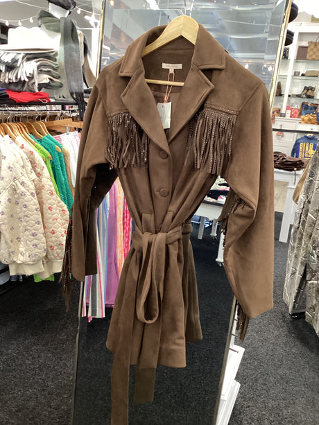 96179 Hot Fix Fringe Faux Suede Dress/Jacket