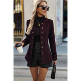 Solid Decorative Button Stand Collar Jacket