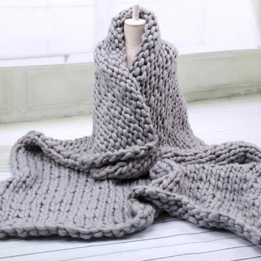 Light Gray Chunky Knitted Throw