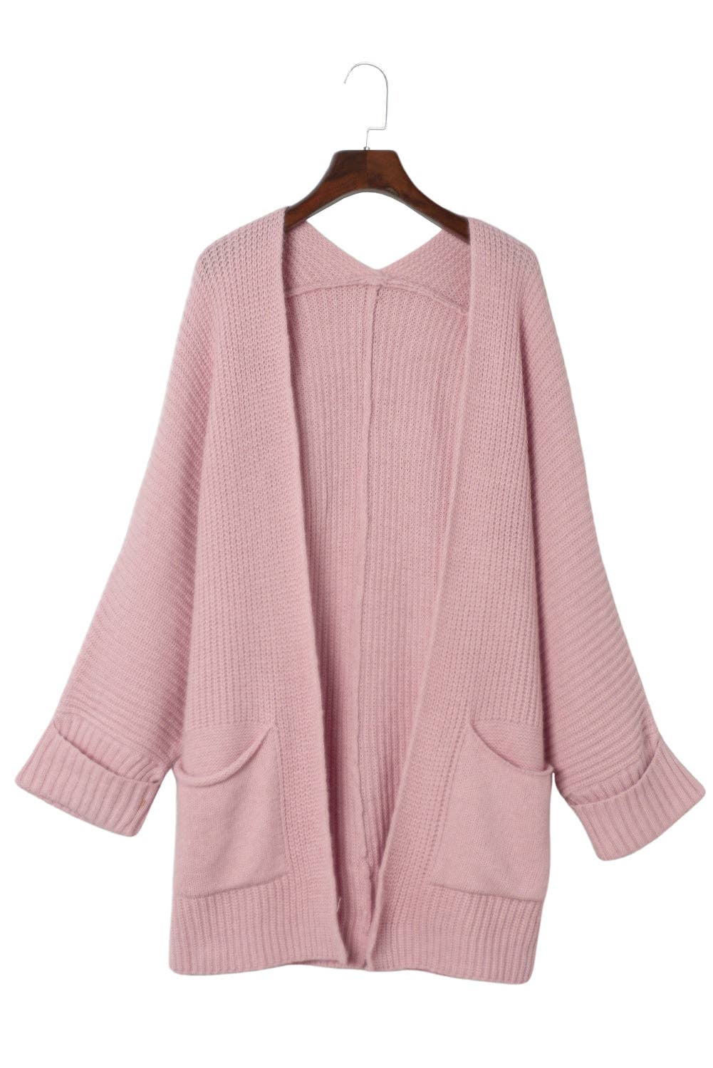 Pink Oversized Fold Over Sleeve Sweater Cardigan: Pink 65%Acrylic+35%Polyester