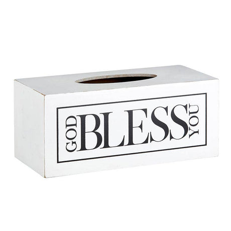 Rectangle Tissue Box Cover - White with Black Text