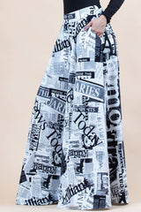 P919-156News1-Lidia Newspaper Black And White Wide Leg Palaz