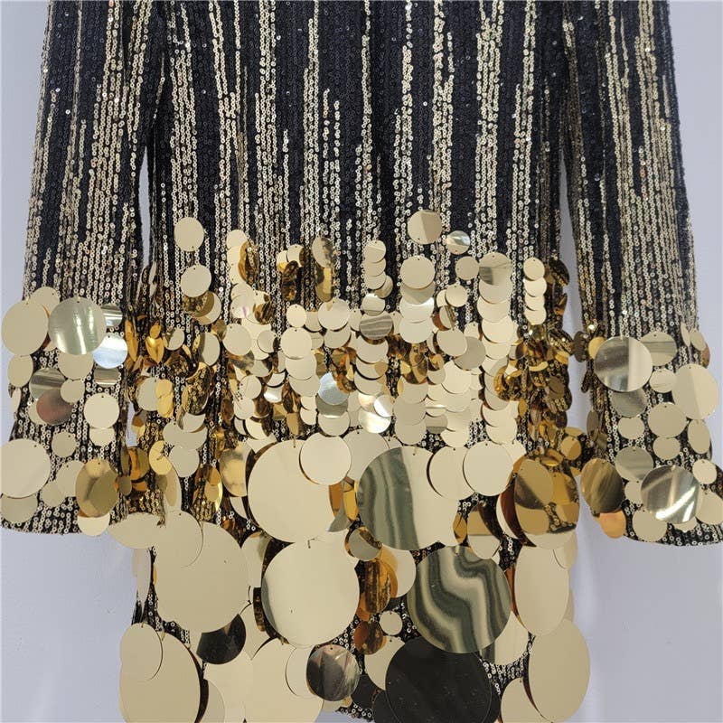 SY679 Gold Sequin Statement Mini Dress Glam Party Look