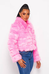 My Best Soft Faux Fur Collared Tiered Jacket Coat (HDJ30741)