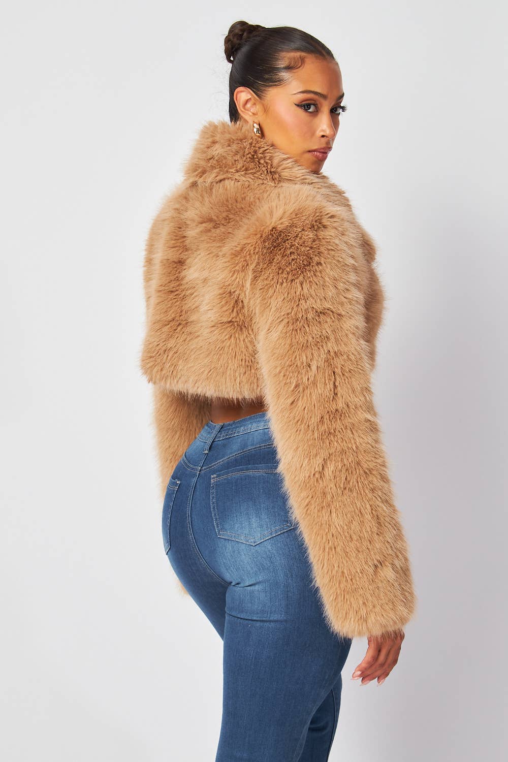 Yara Faux Fur Crop Collar Coat Jacket (HDJ32251)