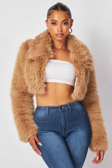 Yara Faux Fur Crop Collar Coat Jacket (HDJ32251)